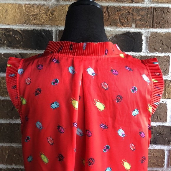 TALBOTS PLEATED RUFFLE SHELL - BRIGHT BEETLE Top - Picture 7 of 14